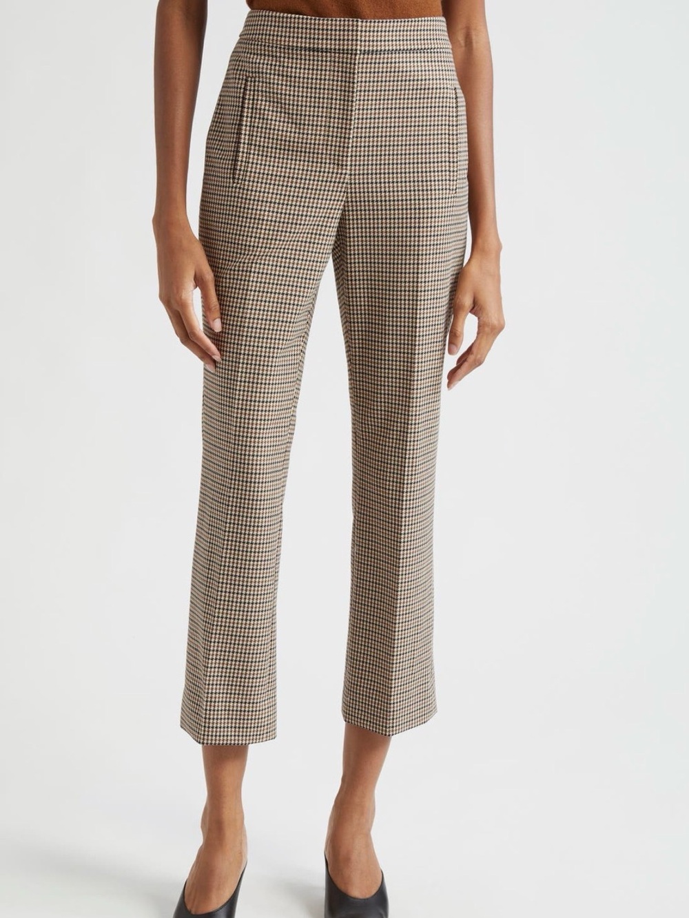 Veronica Beard Cropped Houndstooth Ankle Pants - Beige & Black